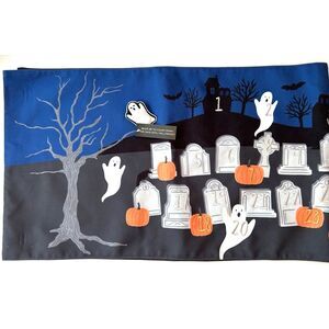 Halloween Countdown Calendar Table Runner Novogratz Ghost Graveyard‎ 14" x 24"